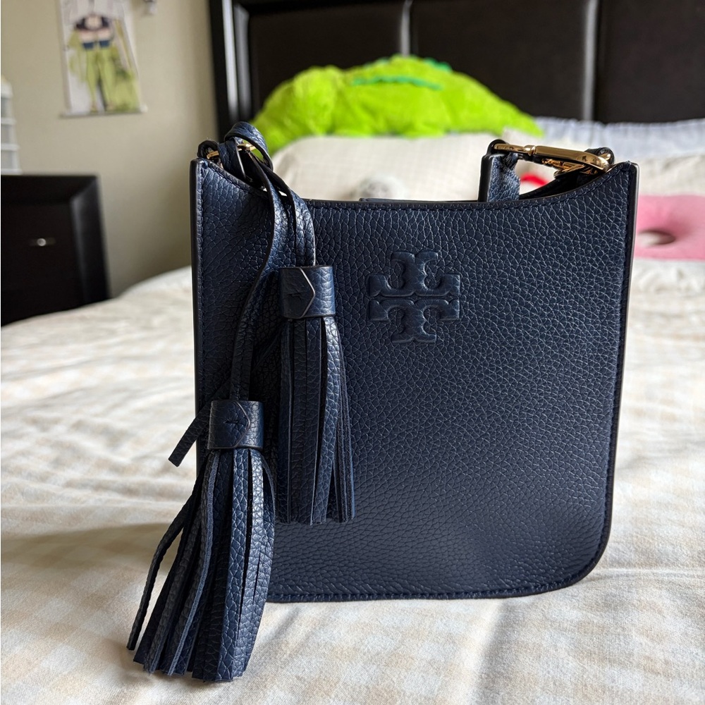 Tory Burch Navy Leather Tassel Crossbody Bag - Picture 3 of 14